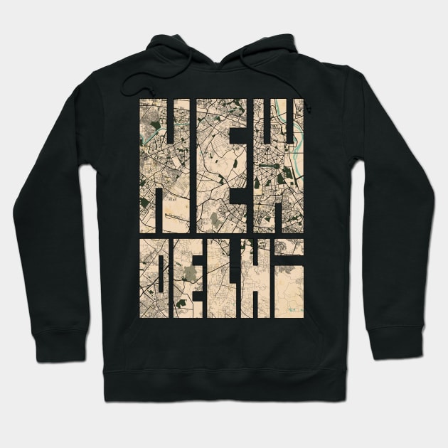 New Delhi, India City Map - Vintage Hoodie by deMAP Studio